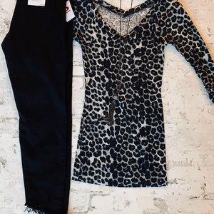 EXPRESS Leopard Tunic Top with Cinched Sleeves